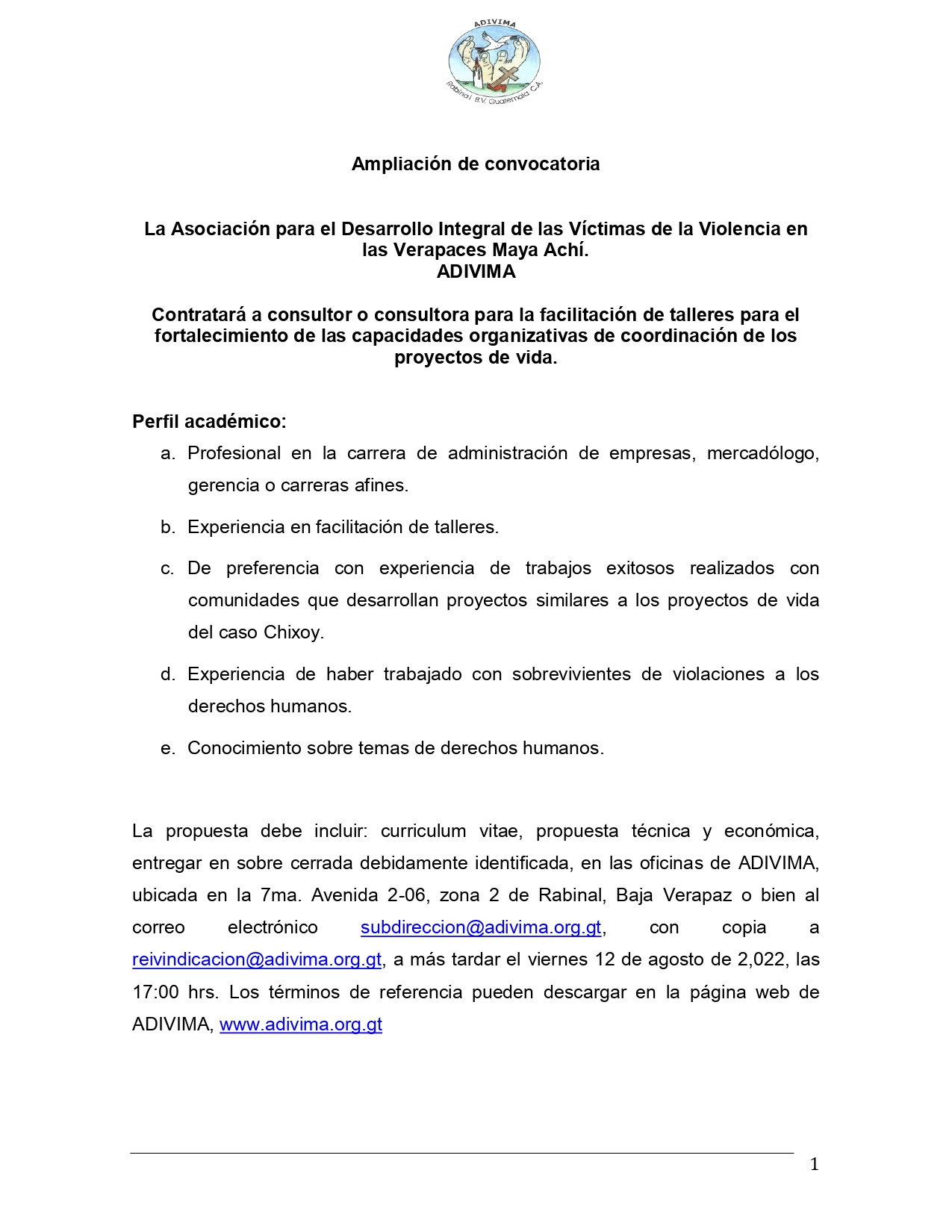 AMPLIACION DE CONVOCATORIA PARA CONTRATAR FACILITADOR A DE TALLERES DE